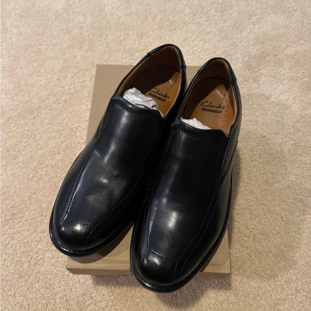 Clarks Black Men's Leather Slip-On Loafers